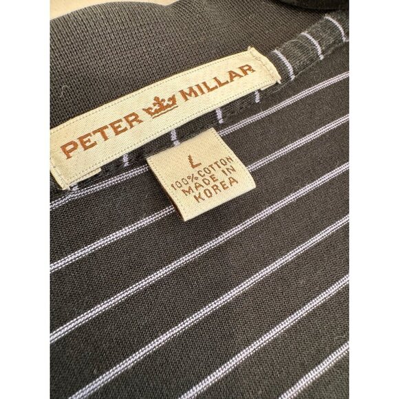 Peter Millar Men's Size L Striped Polo Shirt Black - Picture 2 of 10